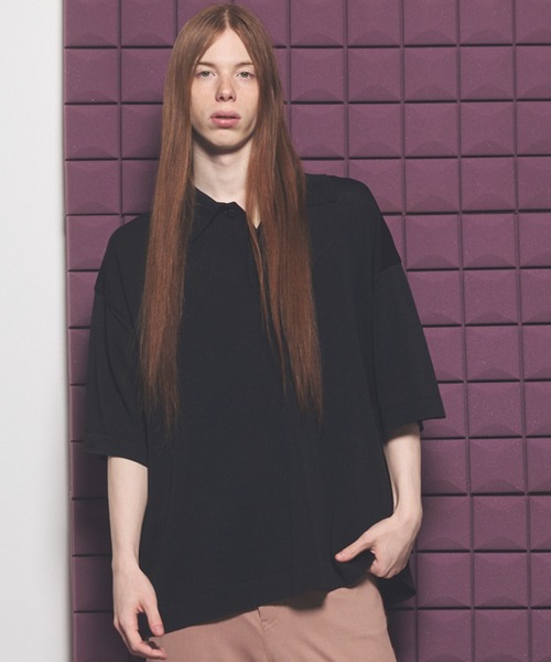 MAISON SPECIAL(メゾンスペシャル)の「《UNISEX》OUTLAST Prime-Over Short Sleeve Knit Polo Shirt/アウトラストプライムオーバーショートスリーブニットポロシャツ【MAISON SPECIAL/メゾンスペシャル】(ポロシャツ・メンズ・ピンク/ブラック/グレイッシュベージュ・0/1/2)」の2枚目の写真