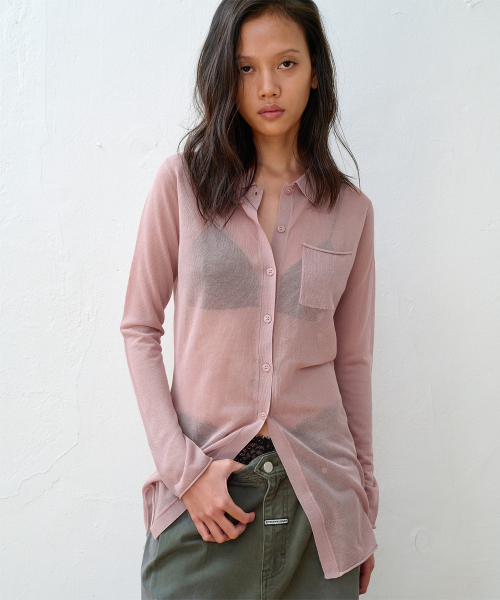 Sheer Collar Cardigan розовый
