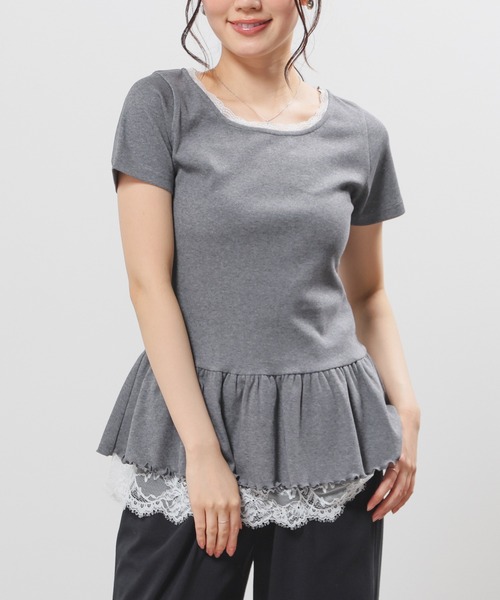 Honeys(ハニーズ)の「裾フリルトップス(Tシャツ/カットソー・レディース・ピンク/ホワイト系その他2/ブラック/ヘザーチャコール・L/M/S)」の3枚目の写真