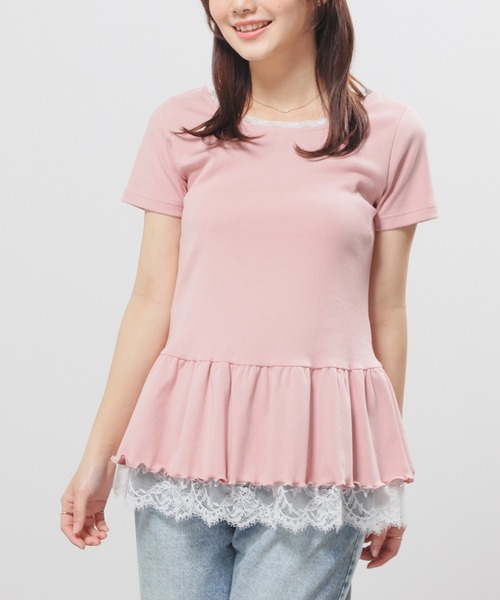 Honeys(ハニーズ)の「裾フリルトップス(Tシャツ/カットソー・レディース・ピンク/ホワイト系その他2/ブラック/ヘザーチャコール・L/M/S)」の4枚目の写真