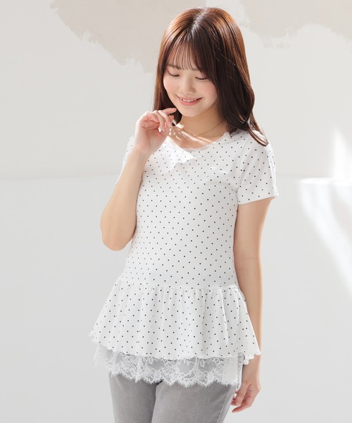 Honeys(ハニーズ)の「裾フリルトップス(Tシャツ/カットソー・レディース・ピンク/ホワイト系その他2/ブラック/ヘザーチャコール・L/M/S)」の6枚目の写真
