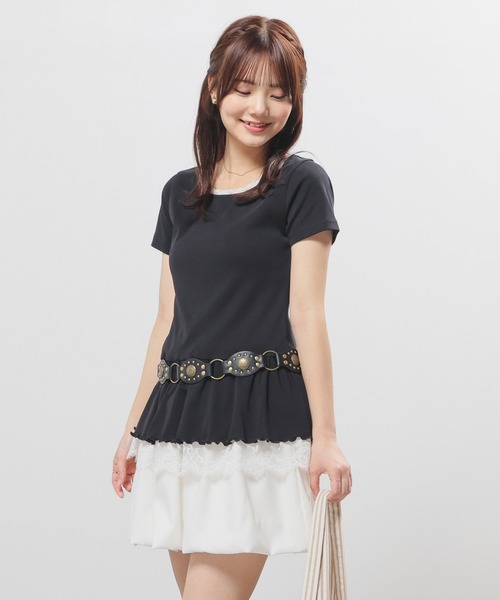 Honeys(ハニーズ)の「裾フリルトップス(Tシャツ/カットソー・レディース・ピンク/ホワイト系その他2/ブラック/ヘザーチャコール・L/M/S)」の9枚目の写真