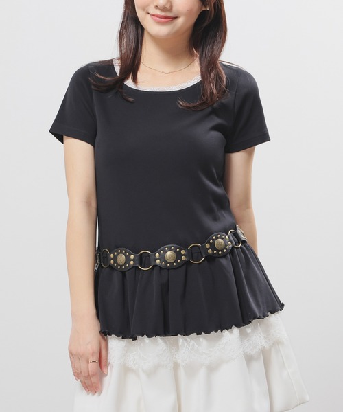 Honeys(ハニーズ)の「裾フリルトップス(Tシャツ/カットソー・レディース・ピンク/ホワイト系その他2/ブラック/ヘザーチャコール・L/M/S)」の10枚目の写真