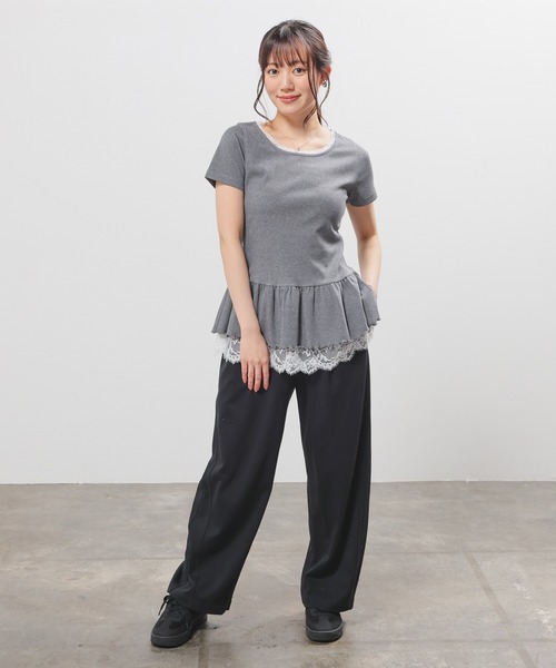 Honeys(ハニーズ)の「裾フリルトップス(Tシャツ/カットソー・レディース・ピンク/ホワイト系その他2/ブラック/ヘザーチャコール・L/M/S)」の13枚目の写真