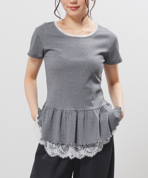 Honeys(ハニーズ)の「裾フリルトップス(Tシャツ/カットソー・レディース・ピンク/ホワイト系その他2/ブラック/ヘザーチャコール・L/M/S)」の14枚目の写真