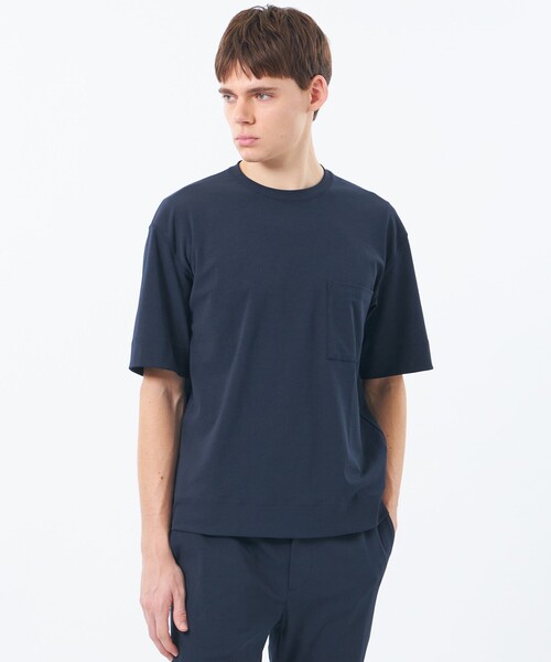 MACKINTOSH PHILOSOPHY(マッキントッシュ フィロソフィー)の「ブリテック 五分袖ポケT ドライフラットストレッチクロス(Tシャツ/カットソー・メンズ・ダークネイビー/ホワイト系その他/ブラック/ホワイト・38/40)」の4枚目の写真