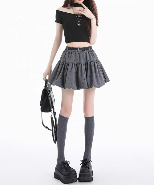 MAISON DE THERESE（メゾン ド テレーズ）の「ベルト付きドット柄ティアードバルーン女性らしい可愛いミニスカート（スカート・レディース・アイボリー/ホワイト/グレー/ブラック・FREE）」の11枚目の写真