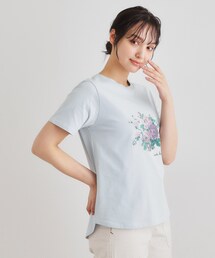 【ギフトにおすすめ!5分袖/接触冷感/UVカット】エレンボロー ローズ柄Tシャツ