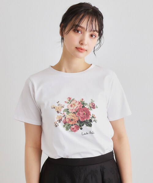 LAURA ASHLEY（ローラアシュレイ）の「【ギフトにおすすめ！5分袖／接触冷感／UVカット】エレンボロー ローズ柄Tシャツ（Tシャツ/カットソー・レディース・サックスブルー/ピンク系/ネイビー/グレー/オフホワイト・38/40）」の22枚目の写真