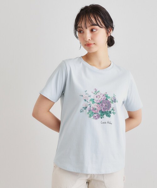 LAURA ASHLEY（ローラアシュレイ）の「【ギフトにおすすめ！5分袖／接触冷感／UVカット】エレンボロー ローズ柄Tシャツ（Tシャツ/カットソー・レディース・サックスブルー/ピンク系/ネイビー/グレー/オフホワイト・38/40）」の7枚目の写真