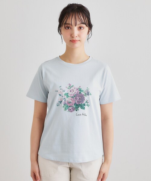 LAURA ASHLEY（ローラアシュレイ）の「【ギフトにおすすめ！5分袖／接触冷感／UVカット】エレンボロー ローズ柄Tシャツ（Tシャツ/カットソー・レディース・サックスブルー/ピンク系/ネイビー/グレー/オフホワイト・38/40）」の15枚目の写真
