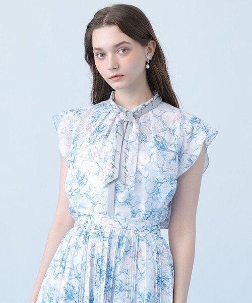 ANAYI(アナイ)の「Coral プリントローンスカーフタイ ブラウス〈セットアップ対応商品〉(シャツ/ブラウス・レディース・ピンク/ブルー・38/36)」の1枚目の写真