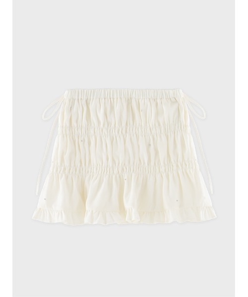 M me eme(エムミーエメ)の「Shirring frill bijou mini skirt(eme11109)(スカート・レディース・ピンク/アイボリー・FREE)」の8枚目の写真