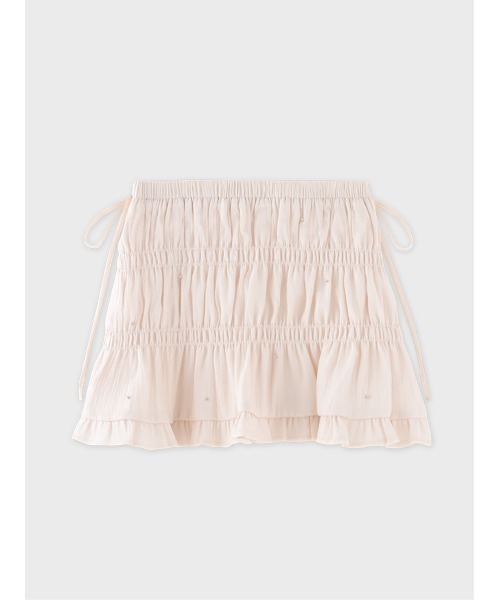 M me eme(エムミーエメ)の「Shirring frill bijou mini skirt(eme11109)(スカート・レディース・ピンク/アイボリー・FREE)」の9枚目の写真