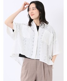 m.f.editorial | 【レース ゆったり リラックス】衿付き 半袖 オーバー シャツ ブラウス(シャツ/ブラウス)