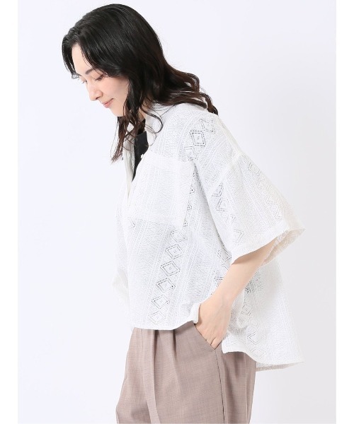 m.f.editorial(エムエフエディトリアル)の「【レース ゆったり リラックス】衿付き 半袖 オーバー シャツ ブラウス(シャツ/ブラウス・レディース・アイボリー/ブラック・FREE)」の22枚目の写真