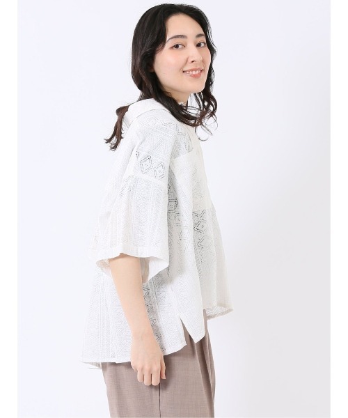 m.f.editorial(エムエフエディトリアル)の「【レース ゆったり リラックス】衿付き 半袖 オーバー シャツ ブラウス(シャツ/ブラウス・レディース・アイボリー/ブラック・FREE)」の5枚目の写真