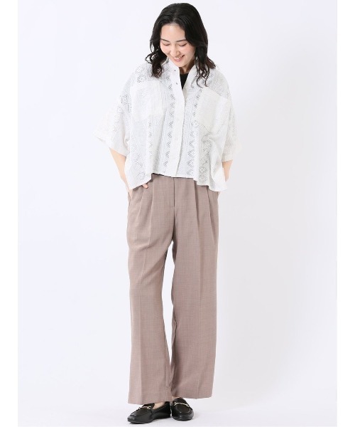 m.f.editorial(エムエフエディトリアル)の「【レース ゆったり リラックス】衿付き 半袖 オーバー シャツ ブラウス(シャツ/ブラウス・レディース・アイボリー/ブラック・FREE)」の6枚目の写真