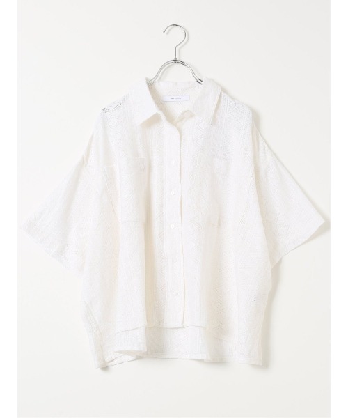 m.f.editorial(エムエフエディトリアル)の「【レース ゆったり リラックス】衿付き 半袖 オーバー シャツ ブラウス(シャツ/ブラウス・レディース・アイボリー/ブラック・FREE)」の13枚目の写真