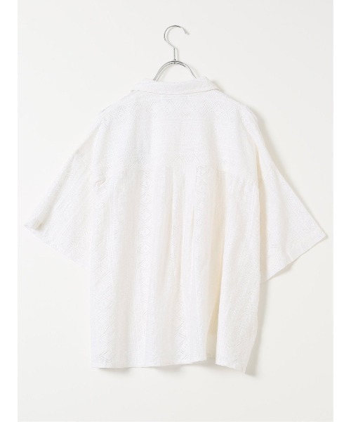 m.f.editorial(エムエフエディトリアル)の「【レース ゆったり リラックス】衿付き 半袖 オーバー シャツ ブラウス(シャツ/ブラウス・レディース・アイボリー/ブラック・FREE)」の14枚目の写真
