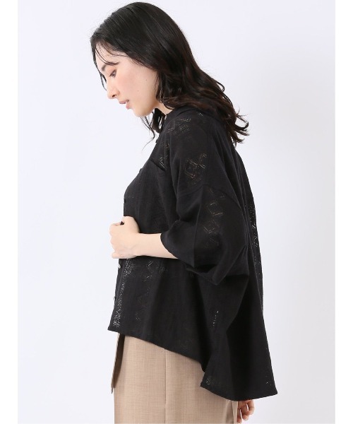 m.f.editorial(エムエフエディトリアル)の「【レース ゆったり リラックス】衿付き 半袖 オーバー シャツ ブラウス(シャツ/ブラウス・レディース・アイボリー/ブラック・FREE)」の18枚目の写真