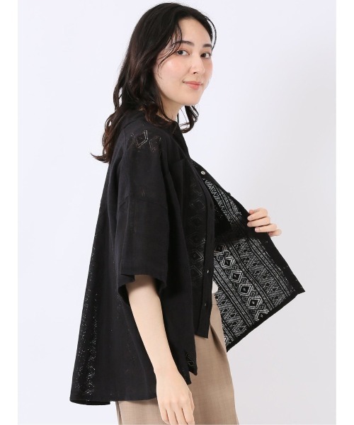 m.f.editorial(エムエフエディトリアル)の「【レース ゆったり リラックス】衿付き 半袖 オーバー シャツ ブラウス(シャツ/ブラウス・レディース・アイボリー/ブラック・FREE)」の20枚目の写真