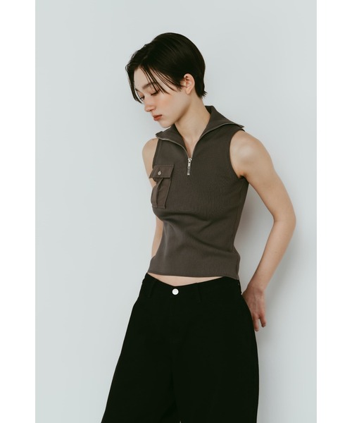 Knuth Marf(クヌースマーフ)の「half-zip knit tank(タンクトップ・レディース・グレー/ブラック・FREE)」の2枚目の写真