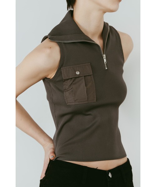 Knuth Marf(クヌースマーフ)の「half-zip knit tank(タンクトップ・レディース・グレー/ブラック・FREE)」の4枚目の写真