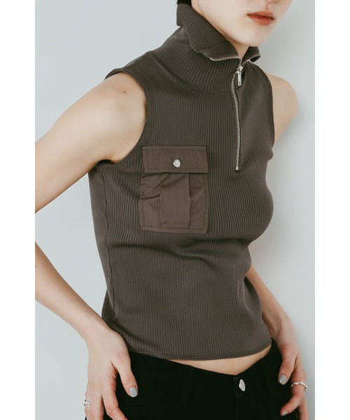 Knuth Marf(クヌースマーフ)の「half-zip knit tank(タンクトップ・レディース・グレー/ブラック・FREE)」の14枚目の写真