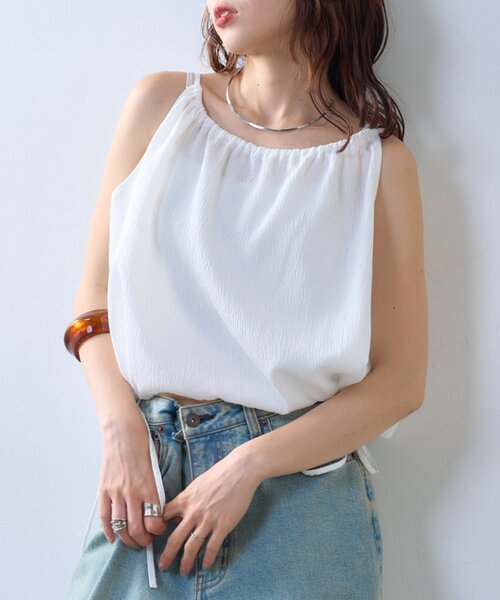 CIAOPANIC TYPY（チャオパニックティピー）の「【willow】サッカーバルーンキャミブラウス（Tシャツ/カットソー・レディース・ブラウン/ホワイト・ONE SIZE）」の8枚目の写真