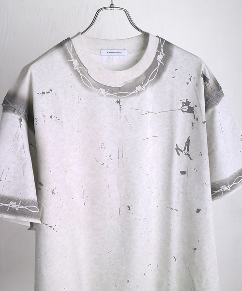 WESTSEA(ウエストシー)の「有刺鉄線 グラフィック オーバーサイズ 半袖Tシャツ(Tシャツ/カットソー・メンズ・ブラック/ホワイト・M/L)」の1枚目の写真