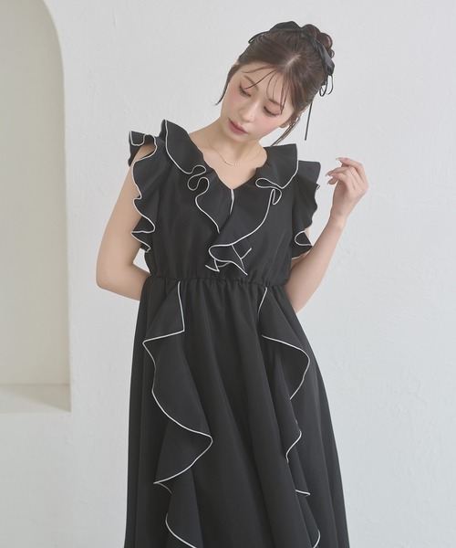 Ambre Neige(アンブルネージュ)の「raffle flill dress / ラッフルフリルワンピース(ワンピース・レディース・ブラック/オフホワイト・FREE)」の20枚目の写真