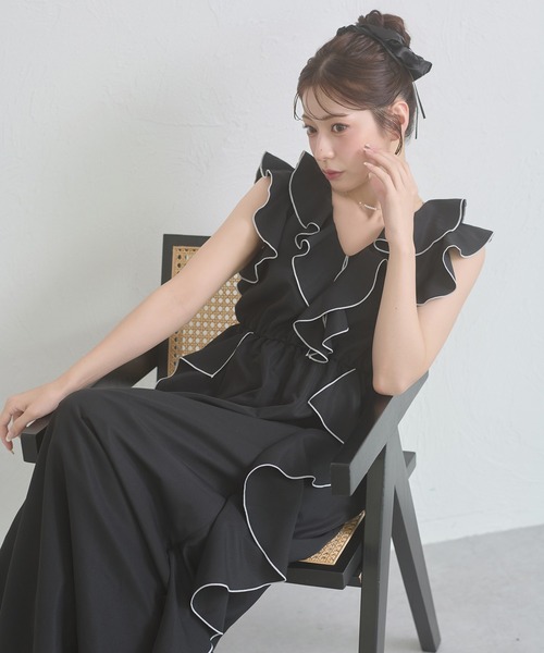 Ambre Neige(アンブルネージュ)の「raffle flill dress / ラッフルフリルワンピース(ワンピース・レディース・ブラック/オフホワイト・FREE)」の21枚目の写真