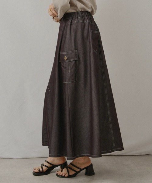 palm RICHE(ポームリシュ)の「RTデニムSK(スカート・レディース・ブラック/ライトブルー/オフホワイト・M)」の4枚目の写真