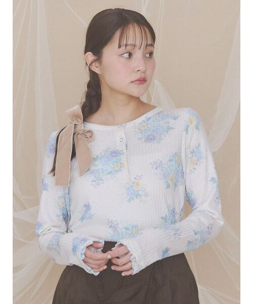 merry jenny(メリージェニー)の「bouquetワッフルトップス(Tシャツ/カットソー・レディース・ピンク/ブルー/ミント・FREE)」の2枚目の写真