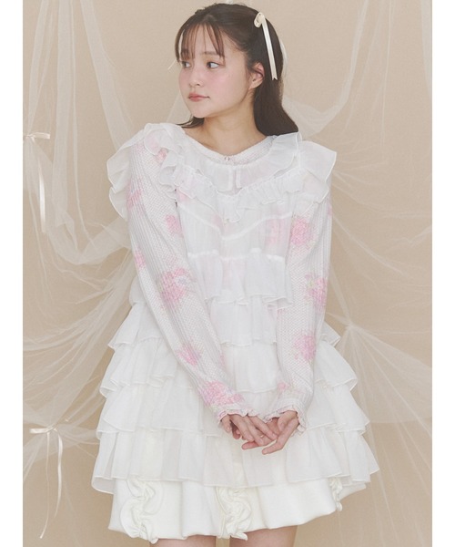merry jenny(メリージェニー)の「bouquetワッフルトップス(Tシャツ/カットソー・レディース・ピンク/ブルー/ミント・FREE)」の3枚目の写真