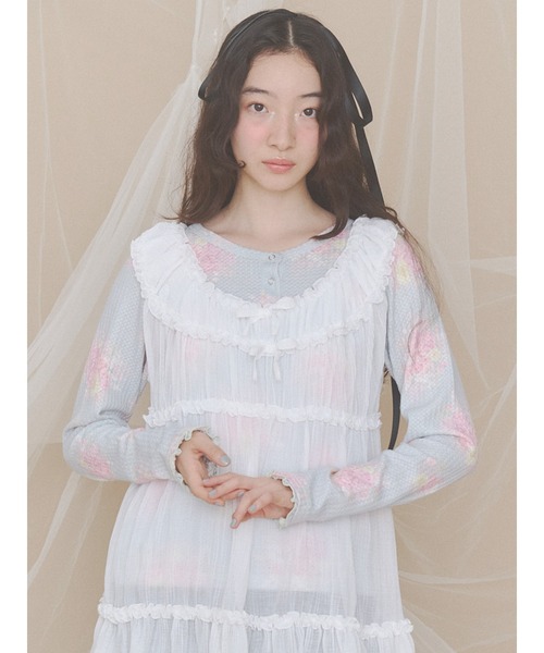 merry jenny(メリージェニー)の「bouquetワッフルトップス(Tシャツ/カットソー・レディース・ピンク/ブルー/ミント・FREE)」の1枚目の写真