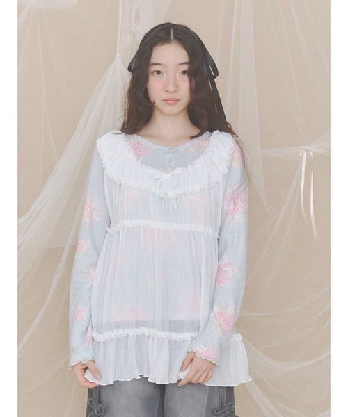 merry jenny(メリージェニー)の「bouquetワッフルトップス(Tシャツ/カットソー・レディース・ピンク/ブルー/ミント・FREE)」の4枚目の写真