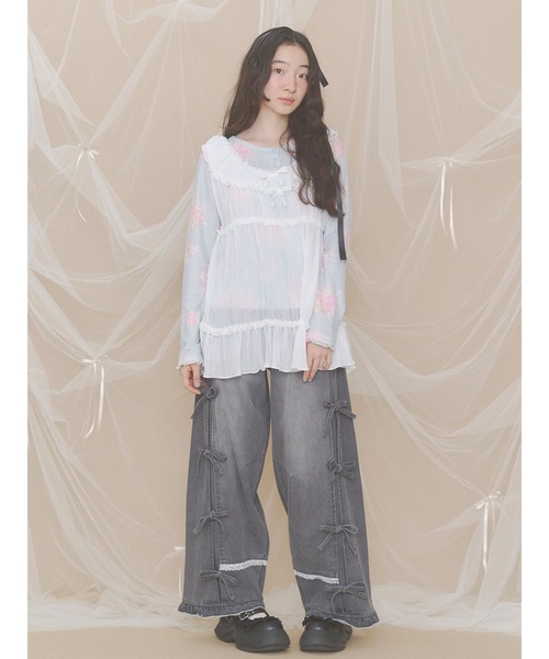 merry jenny(メリージェニー)の「bouquetワッフルトップス(Tシャツ/カットソー・レディース・ピンク/ブルー/ミント・FREE)」の6枚目の写真