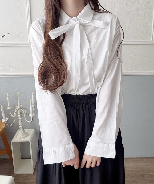 Nana(ナナ)の「2WAYリボンタイベーシックシャツ(シャツ/ブラウス・レディース・アイボリー・FREE)」の2枚目の写真