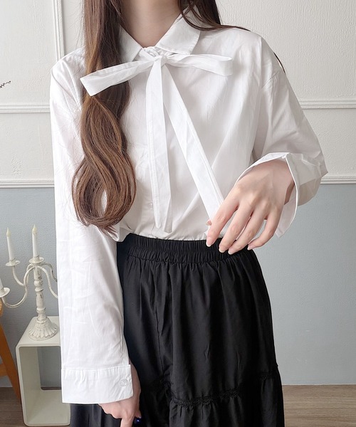 Nana(ナナ)の「2WAYリボンタイベーシックシャツ(シャツ/ブラウス・レディース・アイボリー・FREE)」の3枚目の写真