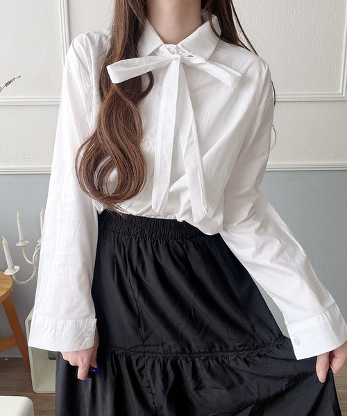 Nana(ナナ)の「2WAYリボンタイベーシックシャツ(シャツ/ブラウス・レディース・アイボリー・FREE)」の4枚目の写真