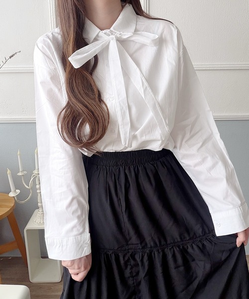 Nana(ナナ)の「2WAYリボンタイベーシックシャツ(シャツ/ブラウス・レディース・アイボリー・FREE)」の5枚目の写真