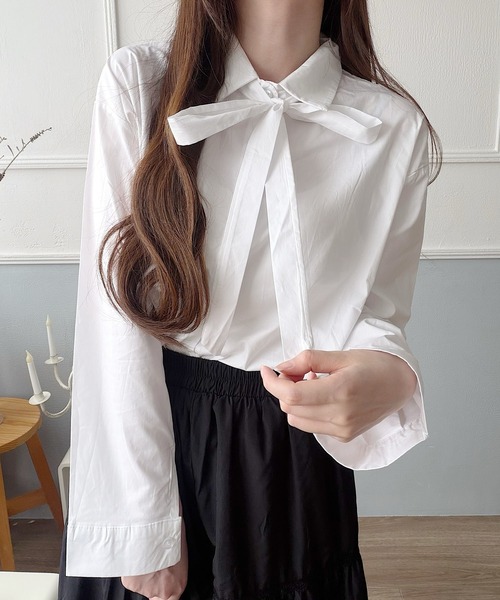 Nana(ナナ)の「2WAYリボンタイベーシックシャツ(シャツ/ブラウス・レディース・アイボリー・FREE)」の6枚目の写真