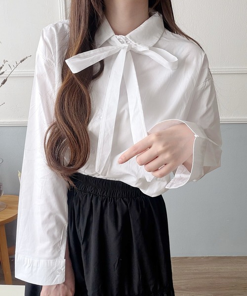 Nana(ナナ)の「2WAYリボンタイベーシックシャツ(シャツ/ブラウス・レディース・アイボリー・FREE)」の7枚目の写真