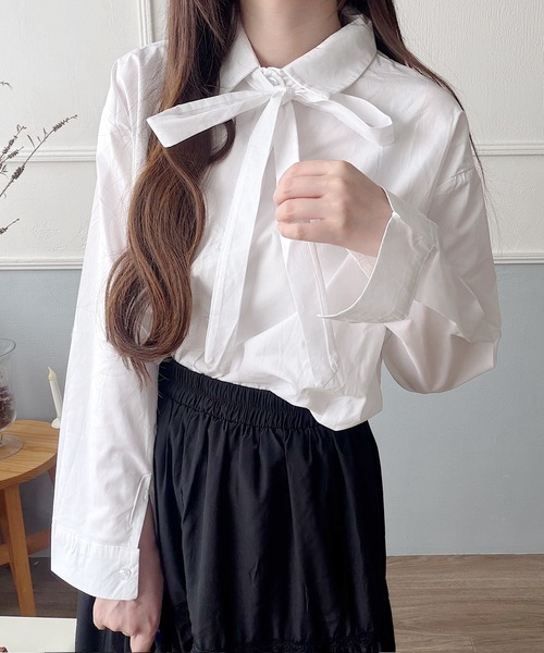 Nana(ナナ)の「2WAYリボンタイベーシックシャツ(シャツ/ブラウス・レディース・アイボリー・FREE)」の8枚目の写真