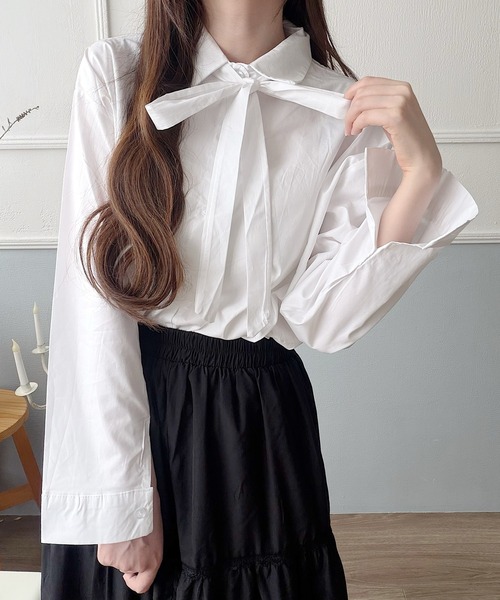 Nana(ナナ)の「2WAYリボンタイベーシックシャツ(シャツ/ブラウス・レディース・アイボリー・FREE)」の9枚目の写真