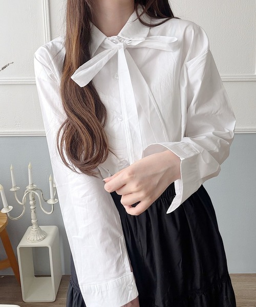 Nana(ナナ)の「2WAYリボンタイベーシックシャツ(シャツ/ブラウス・レディース・アイボリー・FREE)」の12枚目の写真