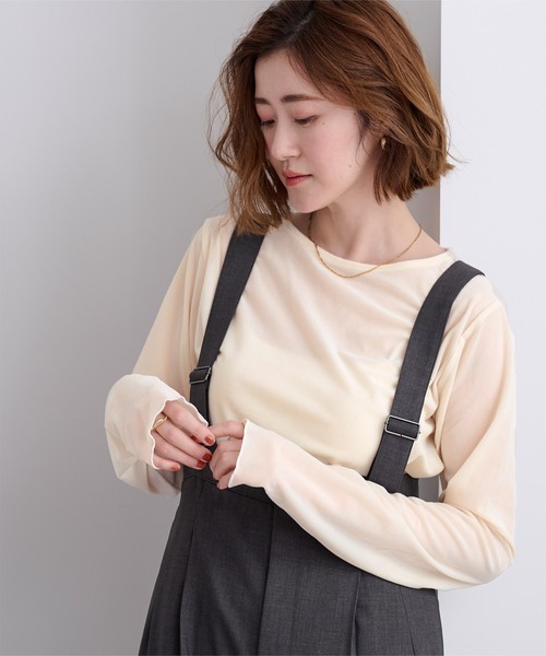UR'S(ユアーズ)の「シアーベロアロングTシャツ(Tシャツ/カットソー・レディース・ブラウン/ブラック/チャコール/アイボリー・S/M/L)」の2枚目の写真