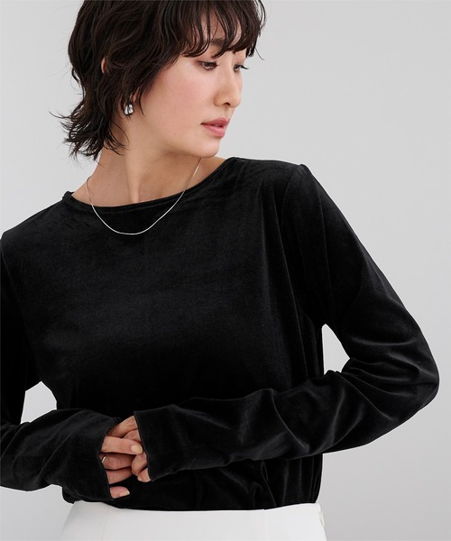 UR'S(ユアーズ)の「シアーベロアロングTシャツ(Tシャツ/カットソー・レディース・ブラウン/ブラック/チャコール/アイボリー・S/M/L)」の3枚目の写真